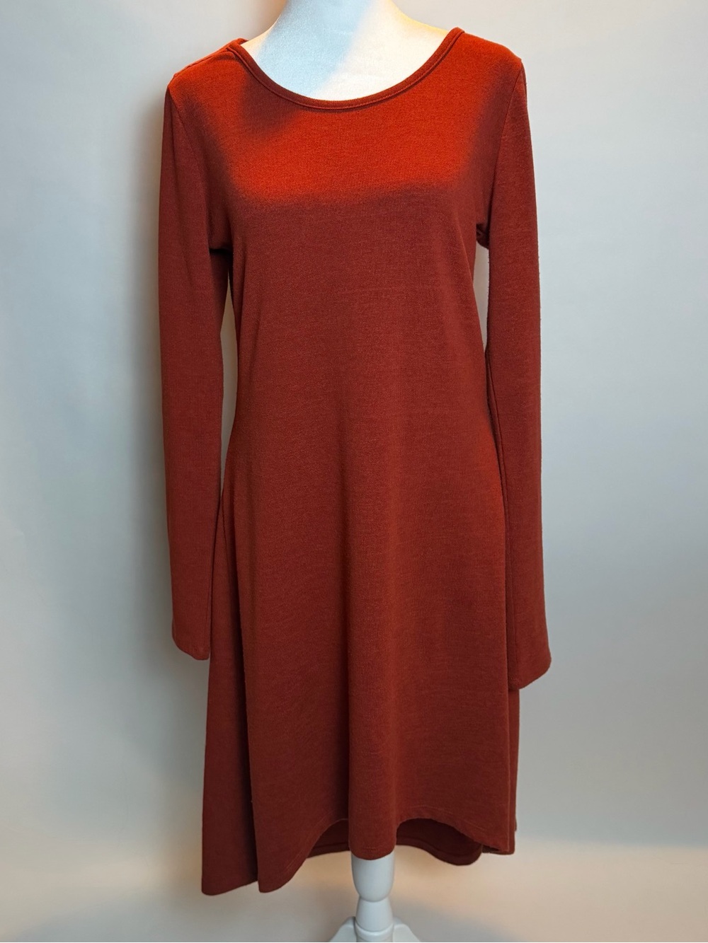 Ya Los Angeles Long Sleeve Cotton Blend Swing Dress in Rust